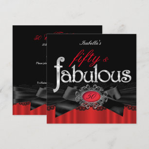 Fabulous 50 Red Black Lace Geburtstagsparty Einladung
