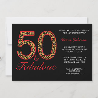 Fabulous 50. Red Black Leopard Geburtstagsparty Einladung