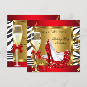 Fabulous 50 Red Glitzer High Heel Zebra Champagne Einladung