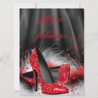 Fabulous 50 Red High Heels Black Silk Geburtstag Einladung