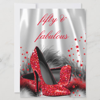 Fabulous 50 Red High Heels Black Silver Geburtstag Einladung