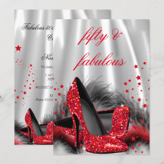 Fabulous 50 Red High Heels Black Silver Geburtstag Einladung