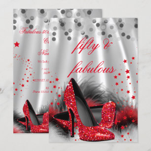 Fabulous 50 Red High Heels Black Silver Geburtstag Einladung
