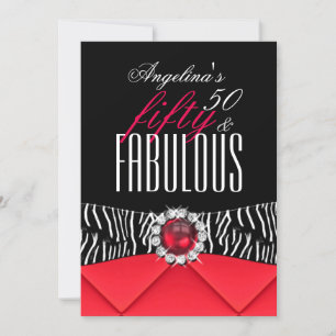 Fabulous 50 Red Zebra Schwarz-weiße Geburtstagspar Einladung