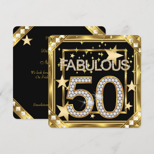 Fabulous 50 Retro Glamour Hollywood Gold Frame 2 Einladung (Vorne/Hinten)