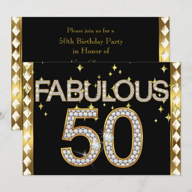 Fabulous 50 Retro Glamour Hollywood Gold Frame Einladung (Vorne/Hinten)