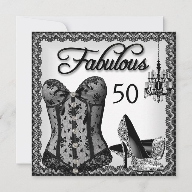Fabulous 50 Schwarz-weiß Corset High Heels Party Einladung (Vorderseite)