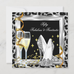 Fabulous 50 Silver Leopard Geburtstagsparty Einladung