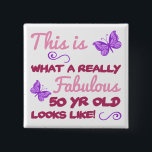 Fabulous 50th Birthday Button<br><div class="desc">A stylish and cute design with black and a vibrant color,  makes for a great birthday gift idea for women.</div>