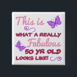 Fabulous 50th Birthday Button<br><div class="desc">A stylish and cute design with black and a vibrant color,  makes for a great birthday gift idea for women.</div>