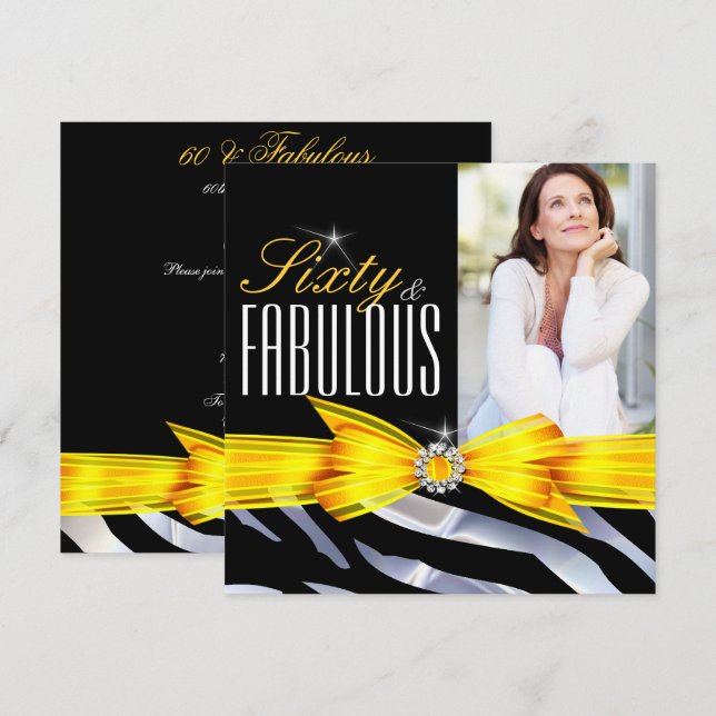 Fabulous 60 Foto Yellow Zebra Black Geburtstag Einladung (Vorne/Hinten)