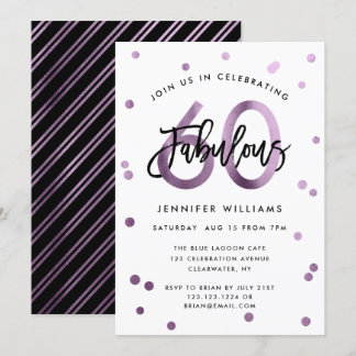 Fabulous 60. | Moderne Lilac Lila Birthday Party Einladung