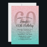 Fabulous 60 Pink Türkis Glitzer Ombre Geburtstag Einladung<br><div class="desc">Moderne rosa Silberner Aquamariner Glitzer Fantastische 60 Geburtstagspartys Einladungen.</div>