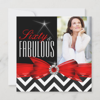 Fabulous 60 Red Zickzack Schwarz-weiß Birthday Einladung