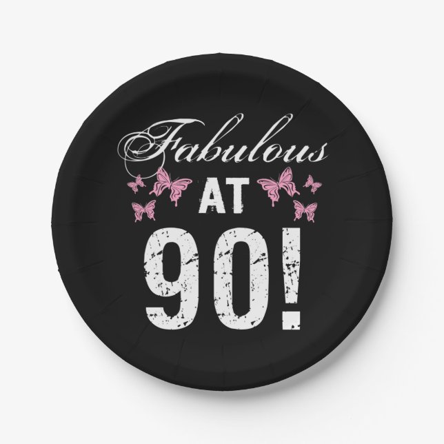 Fabulous 90. Geburtstag Pappteller (Vorderseite)