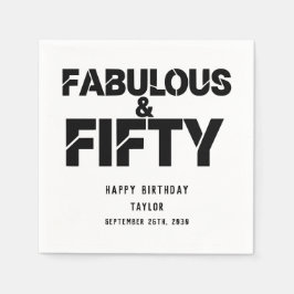 Fabulous and Fifty Birthday Black Bold Script Serviette
