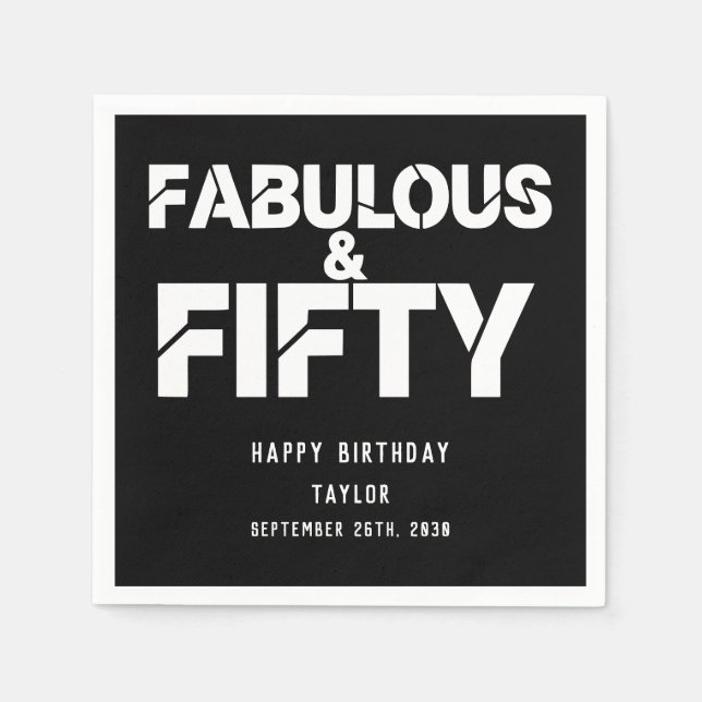 Fabulous and Fifty Birthday Bold Script Custom Serviette (Vorderseite)