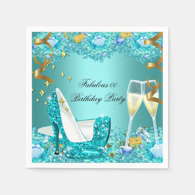 Fabulous Aquamarin Blue Glitzer High Heels Champag Serviette (Vorderseite)