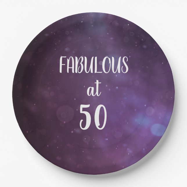 Fabulous at 50 Purple Birthday Party Paper Plates Pappteller (Vorderseite)