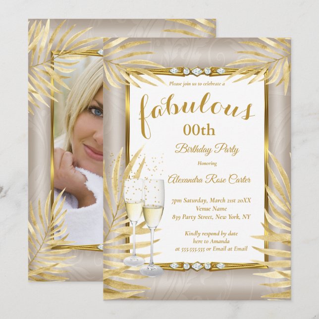 Fabulous Beige Gold Palms Champagner Party Einladung (Vorne/Hinten)