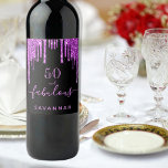 Fabulous birthday black purple glitter elegant 50 weinetikett<br><div class="desc">For a modern, trendy and glamorous 50th (or any age) birthday party. A classic elegant black background decorated with dark purple colored faux glitter drips, paint dripping look. With the text: 50 and fabulous. Personalize and add a name. Purple colored text. The word Fabulous is written with a modern hand...</div>