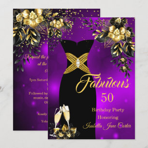Fabulous Birthday Champagne Lila Gold Floral Einladung