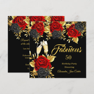 Fabulous Birthday Champagne Red Black Rose Gold Einladung