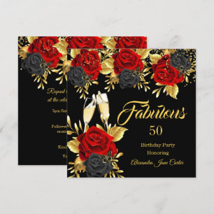 Fabulous Birthday Champagne Red Black Rose Gold Einladung