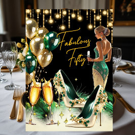 Fabulous Birthday Emerald Green Gold Creme Dress Einladung