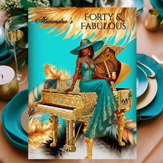 Fabulous Birthday Exotic Teal Gold Piano Party Einladung
