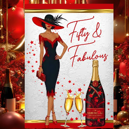Fabulous Birthday Glamour Frau Red Champagne Einladung