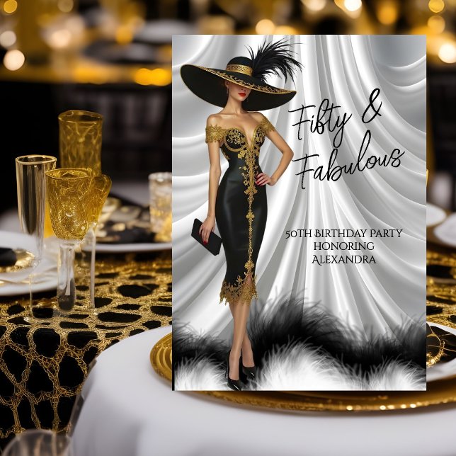 Fabulous Birthday Glamour Frauen Schwarz Gold Einladung (Von Creator hochgeladen)