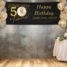 Fabulous Birthday Gold Black Photo Banner