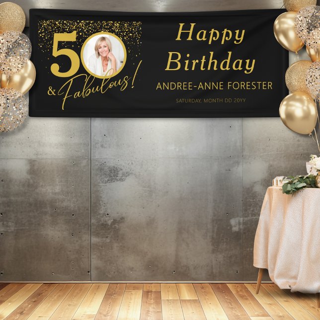 Fabulous Birthday Gold Black Photo  Banner (Von Creator hochgeladen)