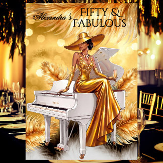 Fabulous Birthday Gold Champagne White Piano Einladung