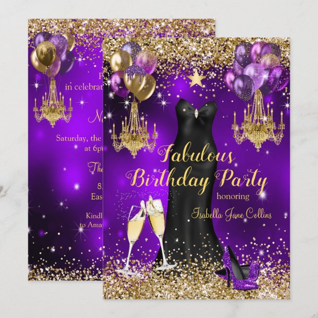 Fabulous Birthday Lila Celebration Star Einladung (Vorne/Hinten)