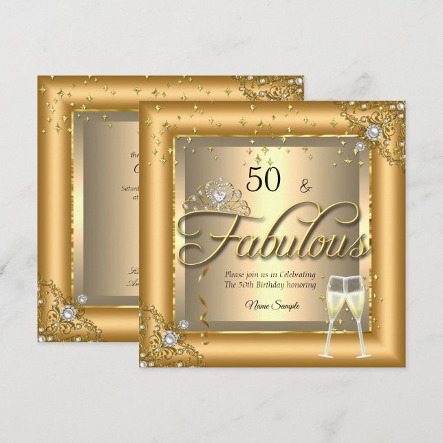 Fabulous Birthday Party Gold Champagne Einladung (Vorne/Hinten)