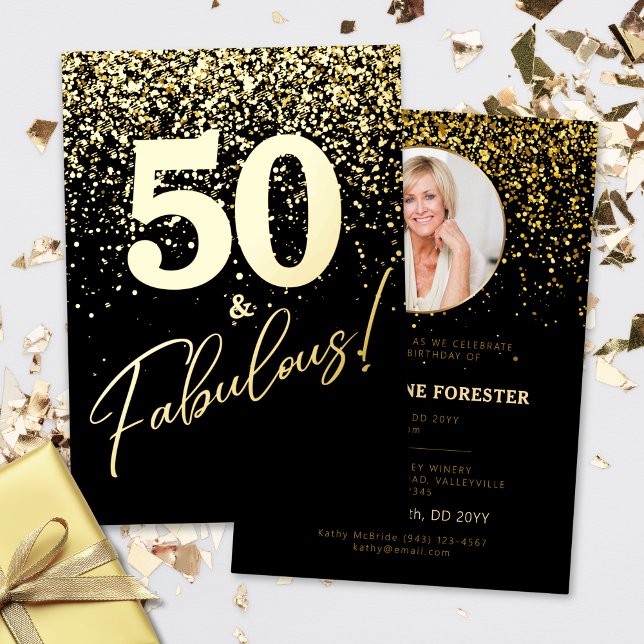  Fabulous Birthday Photo Gold Foil Invitation (Créateur téléchargé)