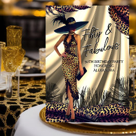 Fabulous Birthday Woman Black Gold Leopard Feder Einladung