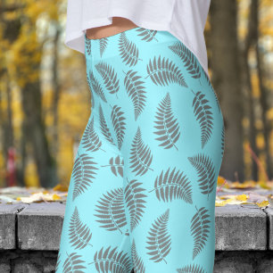 Fabulous Cadet Blue Fern Pattern Leggings