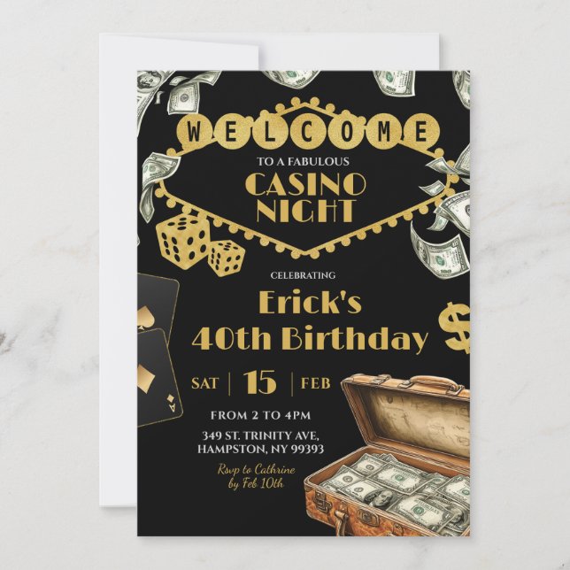 Fabulous Casino Night 40. 50. Erwachsene Geburtsta Einladung (Vorderseite)
