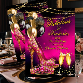 Fabulous Champagne birthday Pink Tiara Gold Heel Einladung