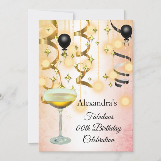 Fabulous Champagne Gold Pink Lights Invitation de  (Devant)