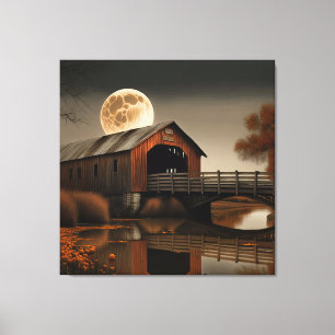 Fabulous Covered Bridge und Mond Leinwand Kunst