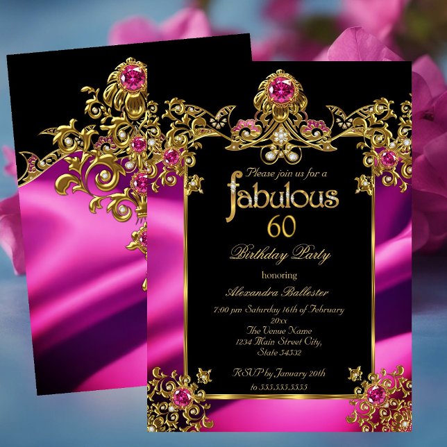 Fabulous Elegant 60. Geburtstag Fuchsia Gold Gems Einladung (Von Creator hochgeladen)