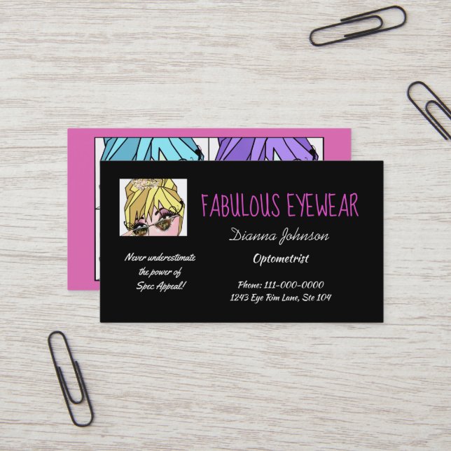 " Fabulous Eyewear" Cartes de visite DIVA (Devant/Arrière en situation)