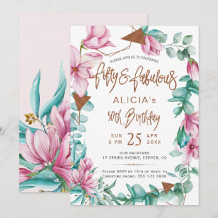 Fabulous Fifty Aquarell Blumen 50. Geburtstag Einladung