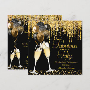 Fabulous Fifty Birthday Glitzer Gold Champagne SQ Einladung