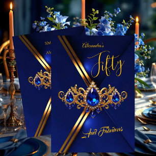 Fabulous Fifty Geburtstag Royal Blau Gold Juwelen Einladung