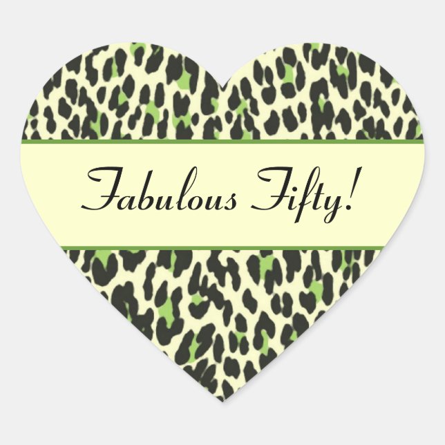 Fabulous Fifty Green Leopard Geburtstag Herz-Aufkleber (Vorderseite)